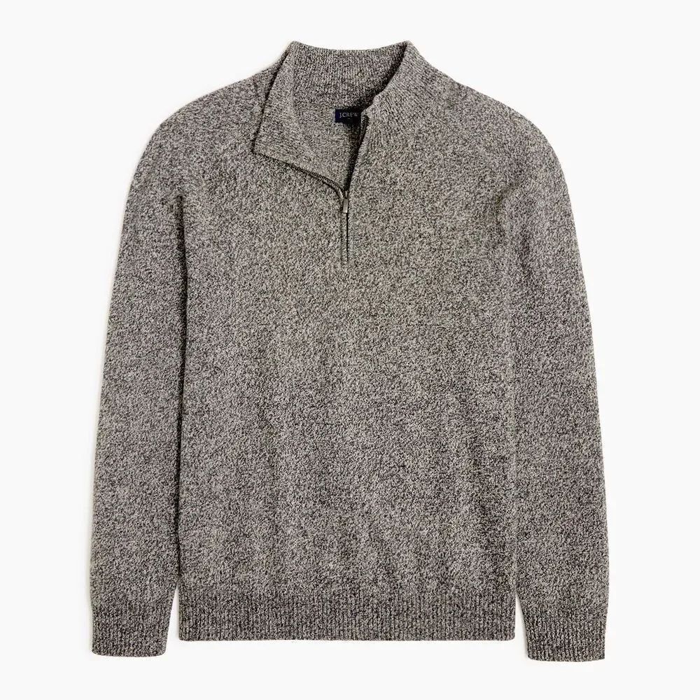 J Crew Supersoft lambswool blend mock neck zip sweater gray heathered marled M